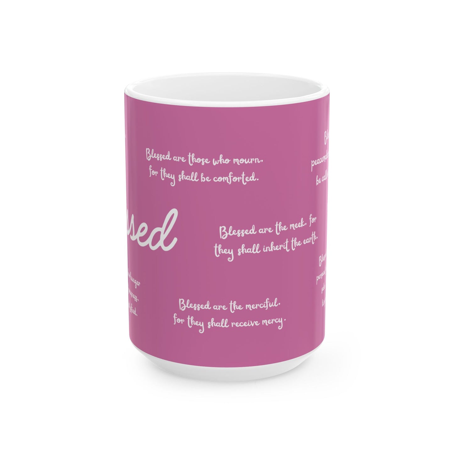 "Blessed" The Beatitudes Pink Ceramic Coffee Mug | Bible Verse Tea Cup