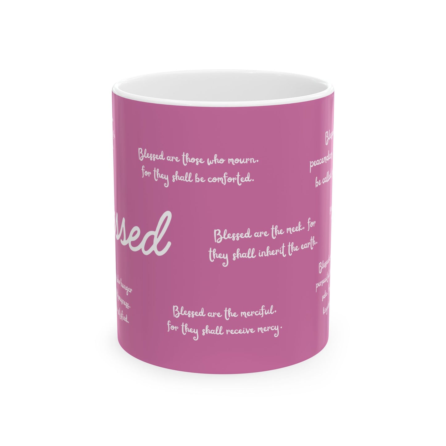 "Blessed" The Beatitudes Pink Ceramic Coffee Mug | Bible Verse Tea Cup