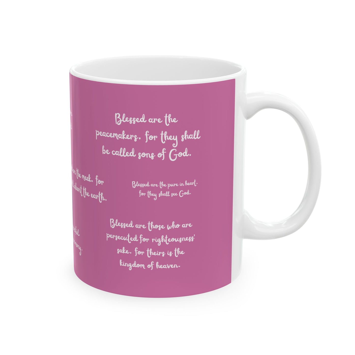 "Blessed" The Beatitudes Pink Ceramic Coffee Mug | Bible Verse Tea Cup