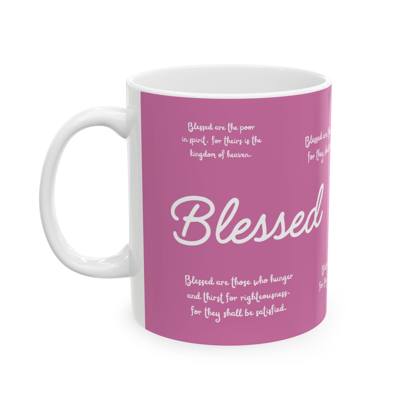 "Blessed" The Beatitudes Pink Ceramic Coffee Mug | Bible Verse Tea Cup