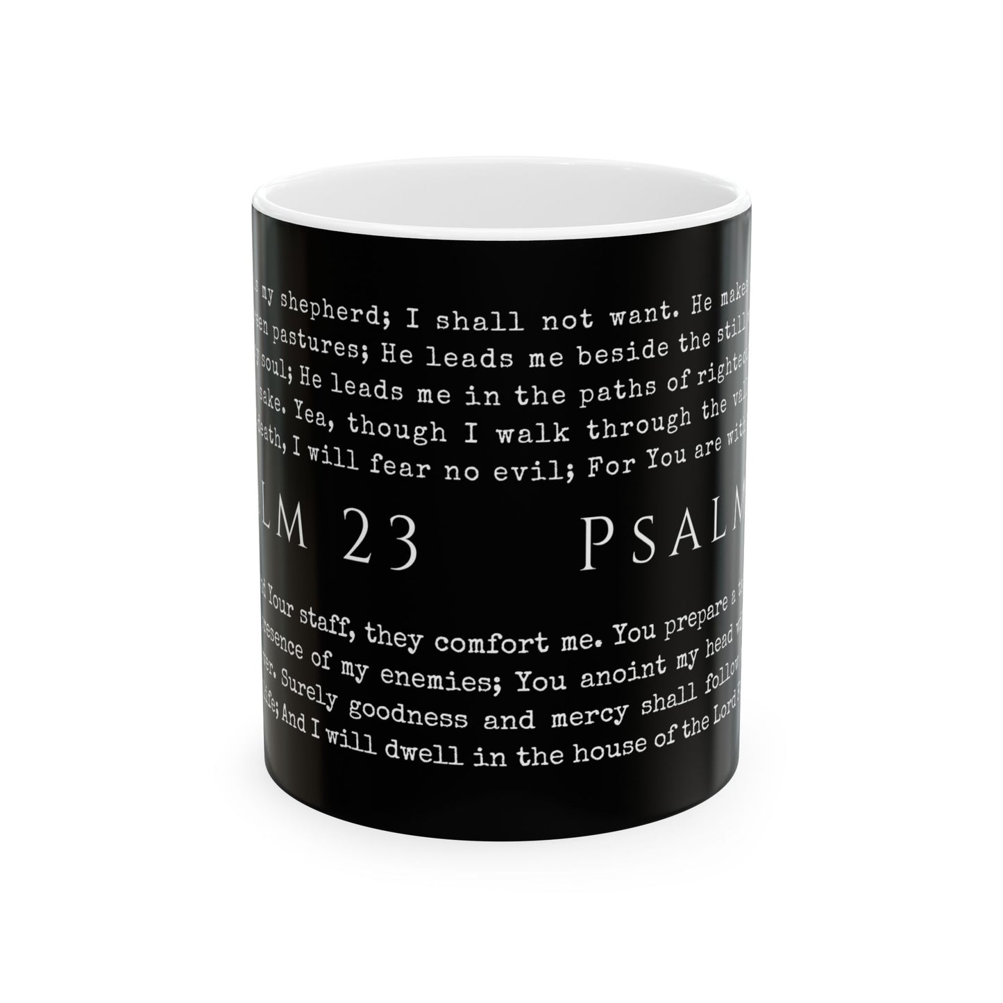 Psalm 23 Scripture Black Ceramic Coffee Mug | Bible Verse Tea Cup