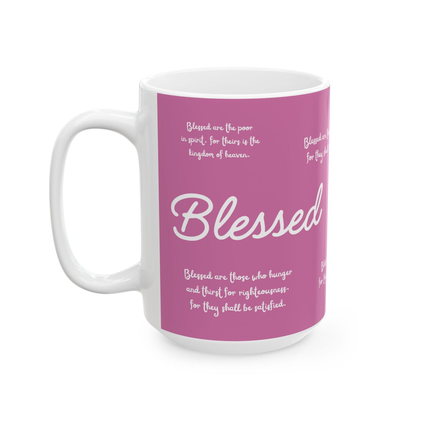 "Blessed" The Beatitudes Pink Ceramic Coffee Mug | Bible Verse Tea Cup