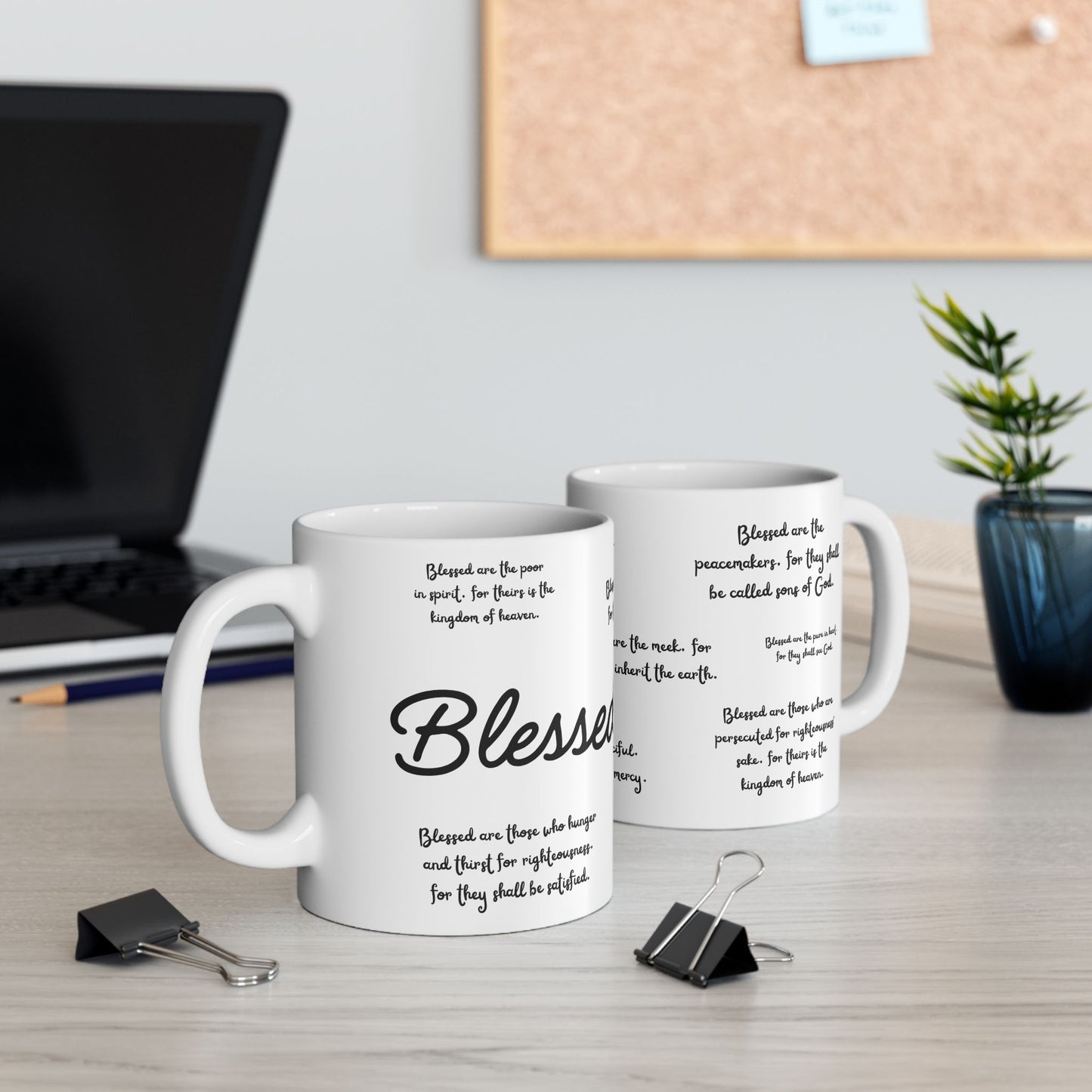 "Blessed" The Beatitudes White Ceramic Coffee Mug | Bible Verse Tea Cup