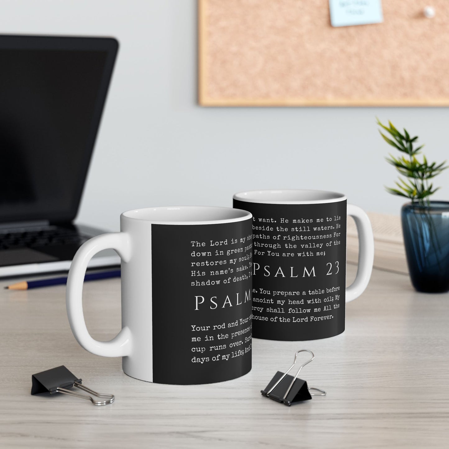 Psalm 23 Scripture Black Ceramic Coffee Mug | Bible Verse Tea Cup