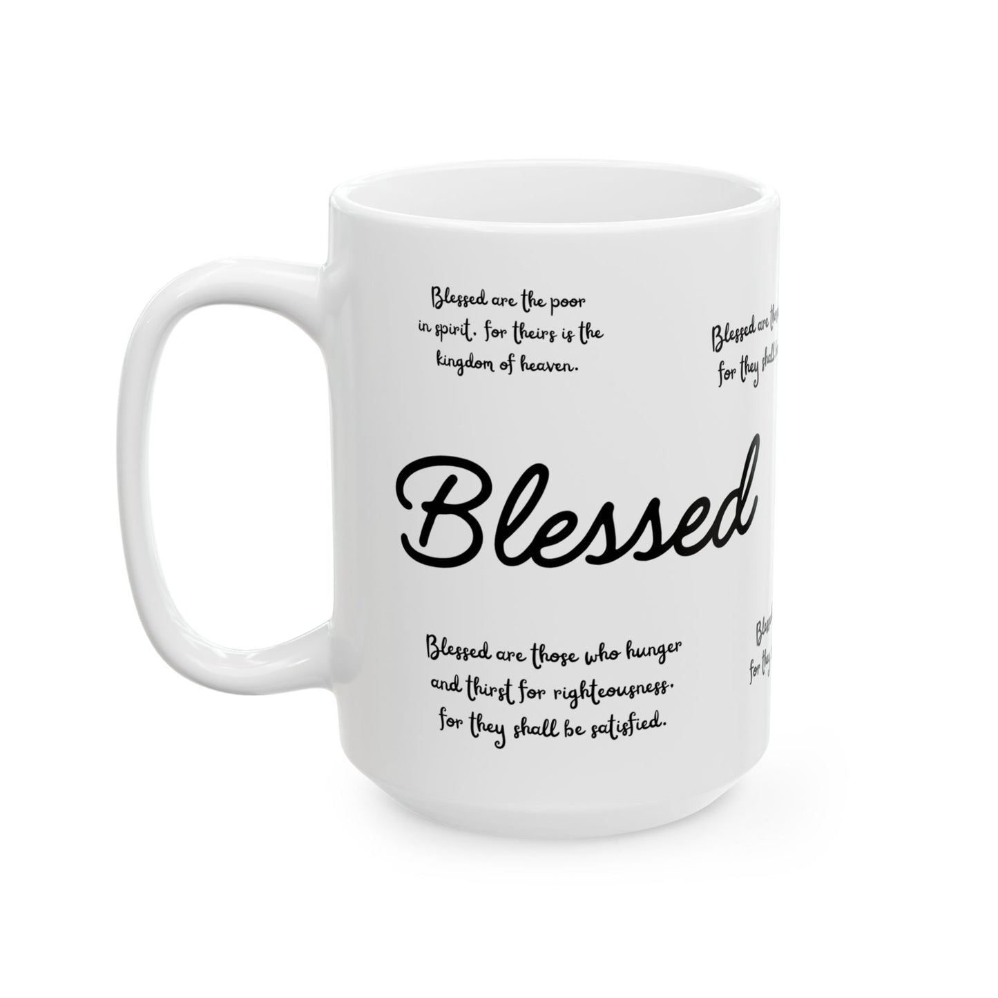 "Blessed" The Beatitudes White Ceramic Coffee Mug | Bible Verse Tea Cup