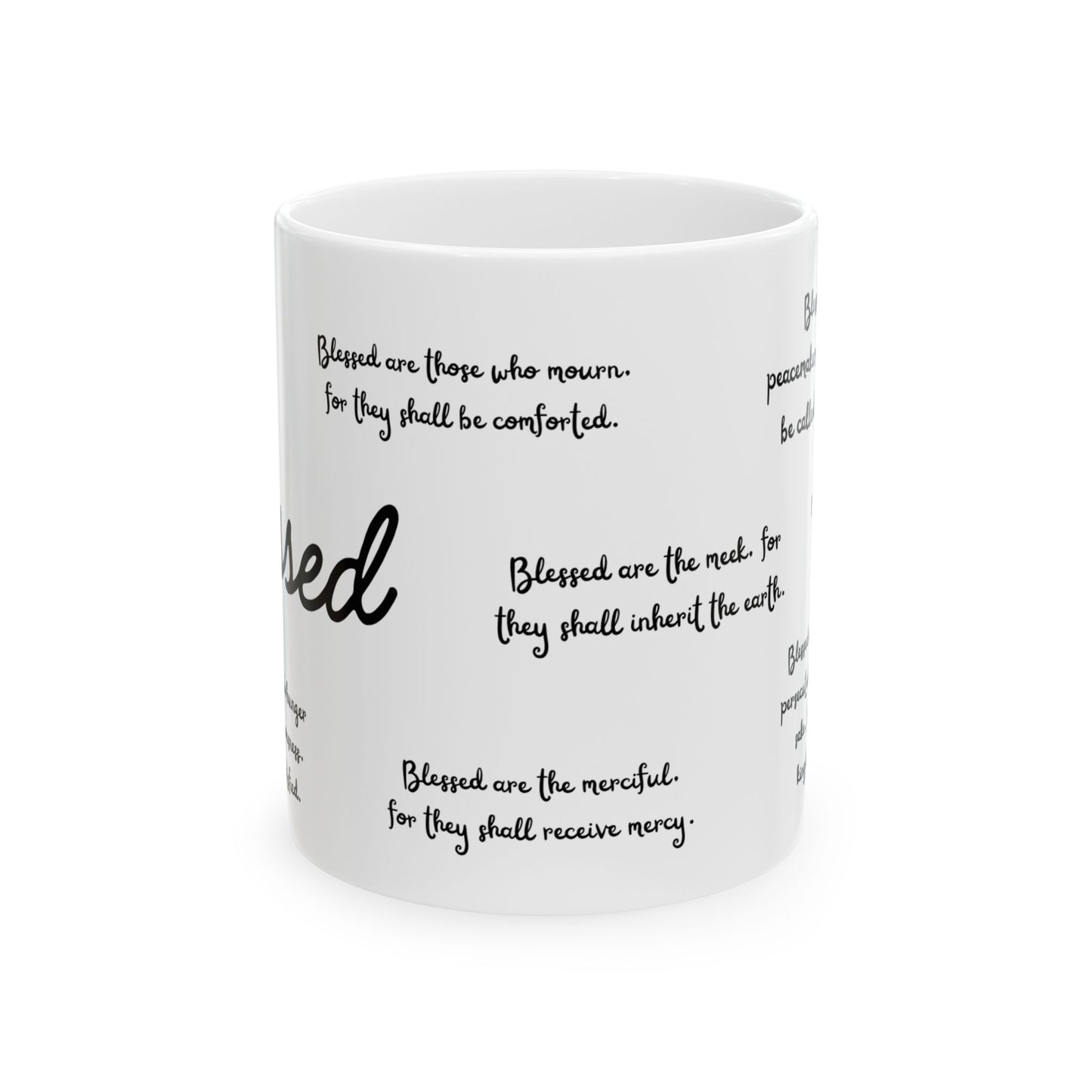 "Blessed" The Beatitudes White Ceramic Coffee Mug | Bible Verse Tea Cup