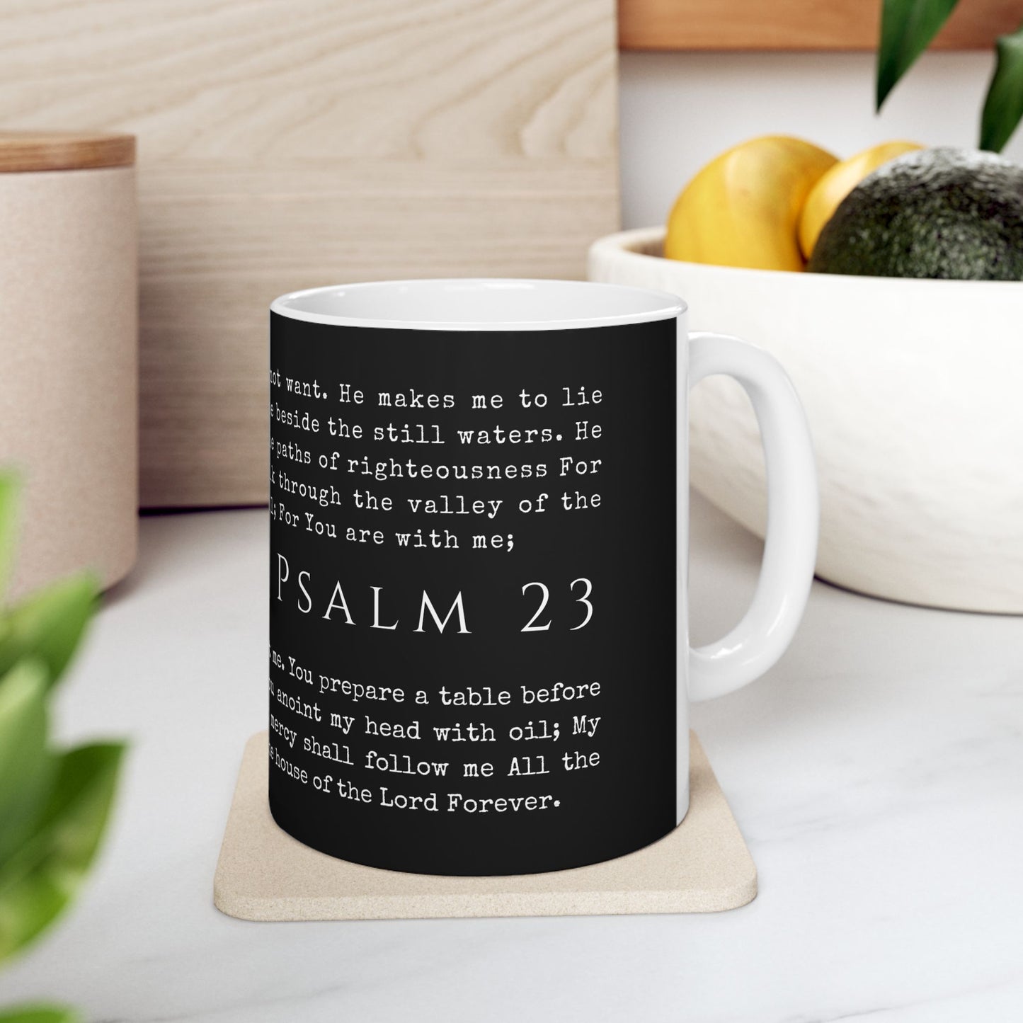 Psalm 23 Scripture Black Ceramic Coffee Mug | Bible Verse Tea Cup