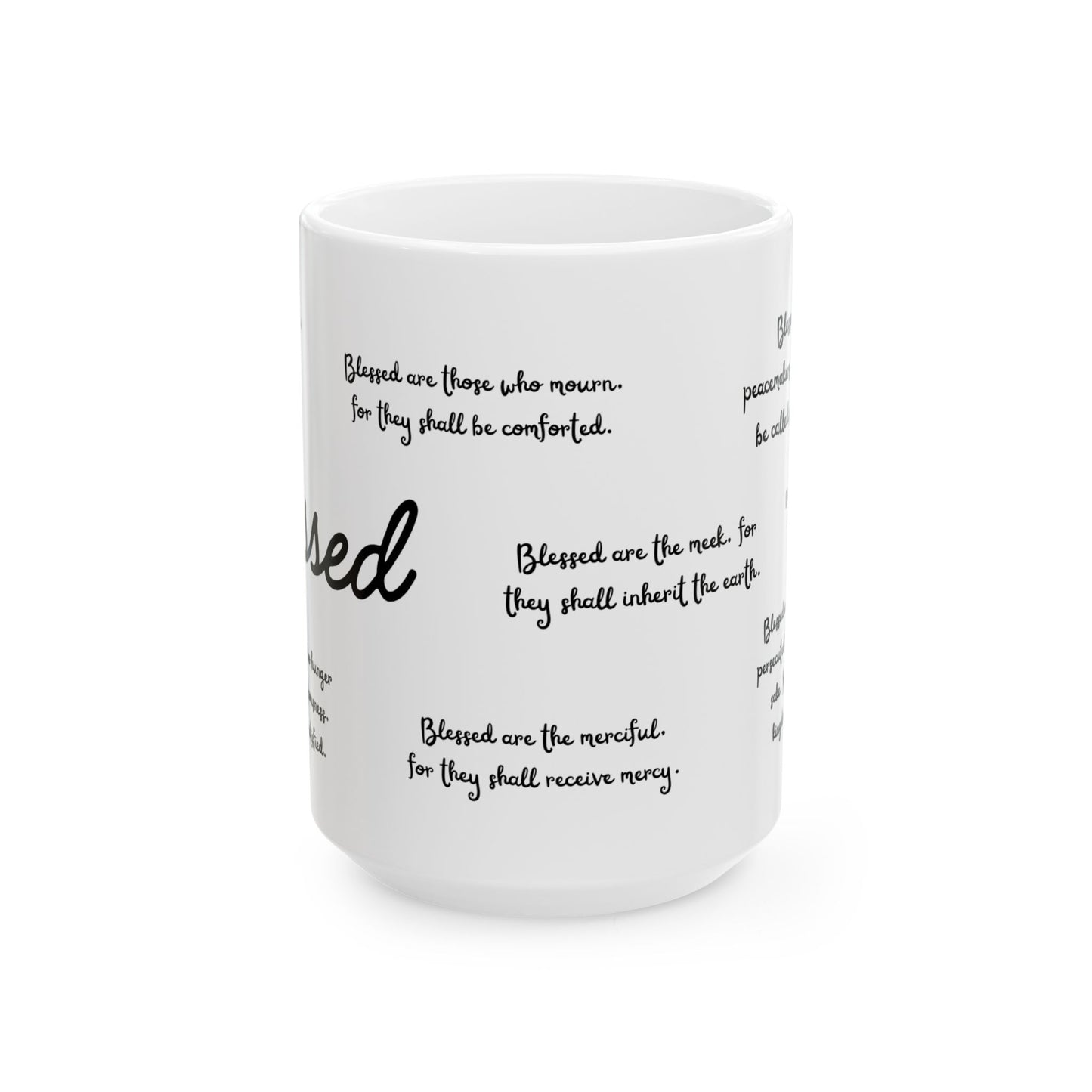 "Blessed" The Beatitudes White Ceramic Coffee Mug | Bible Verse Tea Cup