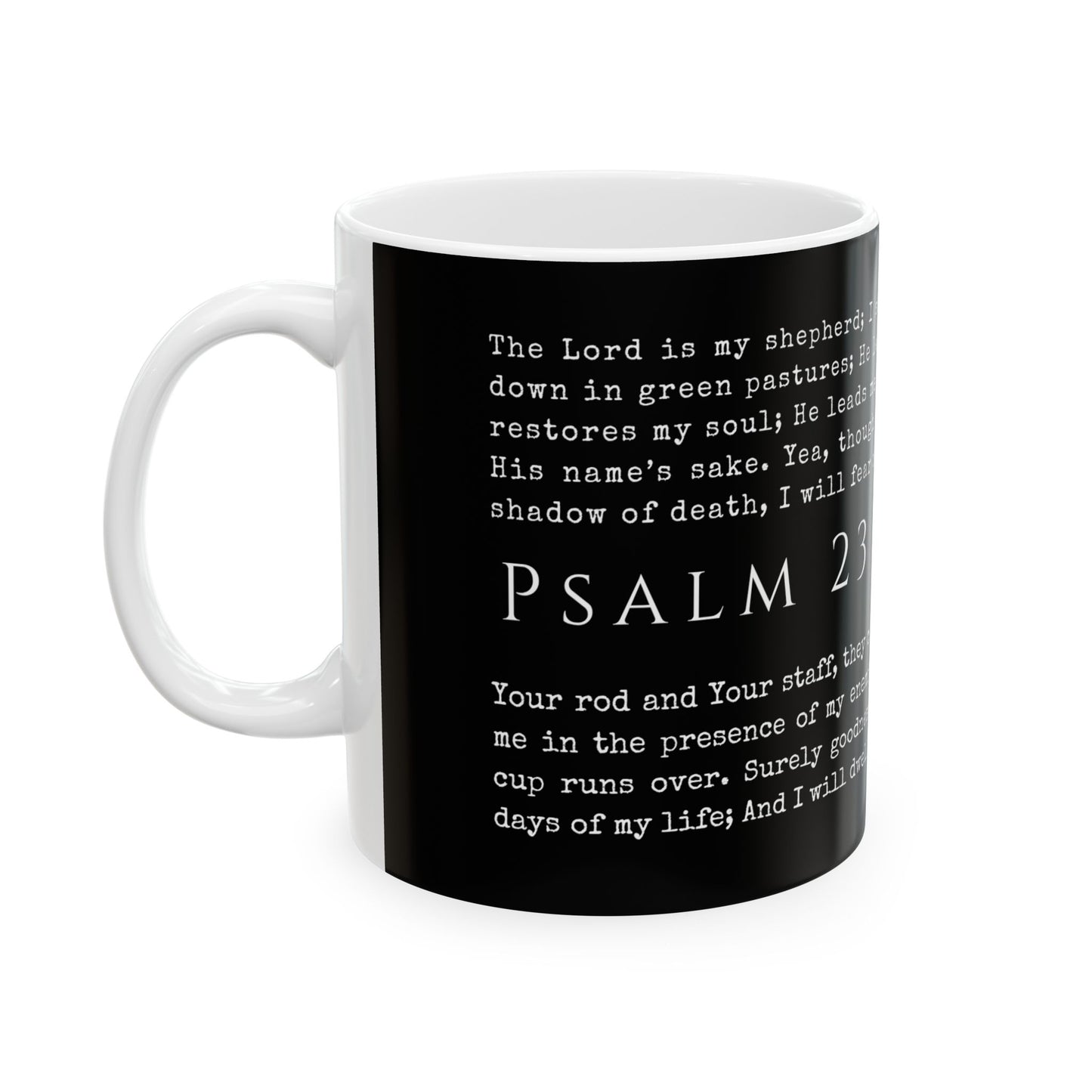 Psalm 23 Scripture Black Ceramic Coffee Mug | Bible Verse Tea Cup