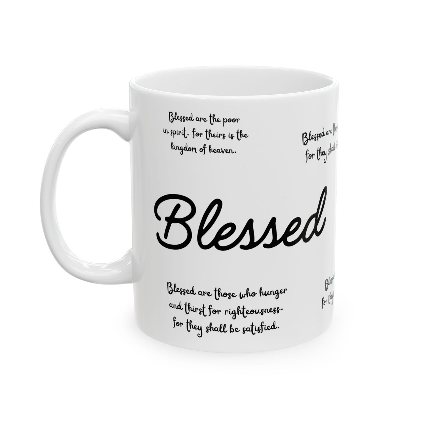 "Blessed" The Beatitudes White Ceramic Coffee Mug | Bible Verse Tea Cup