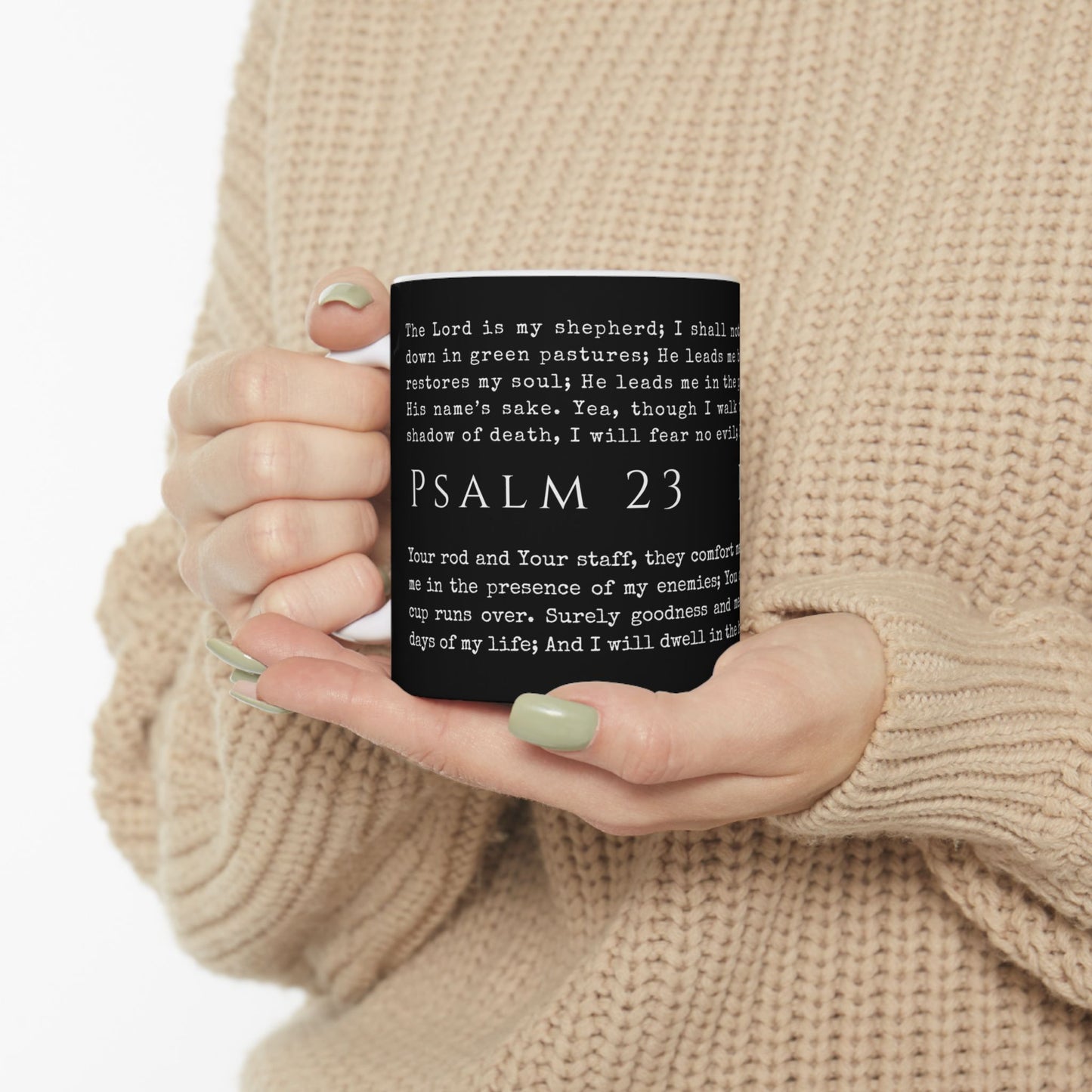 Psalm 23 Scripture Black Ceramic Coffee Mug | Bible Verse Tea Cup