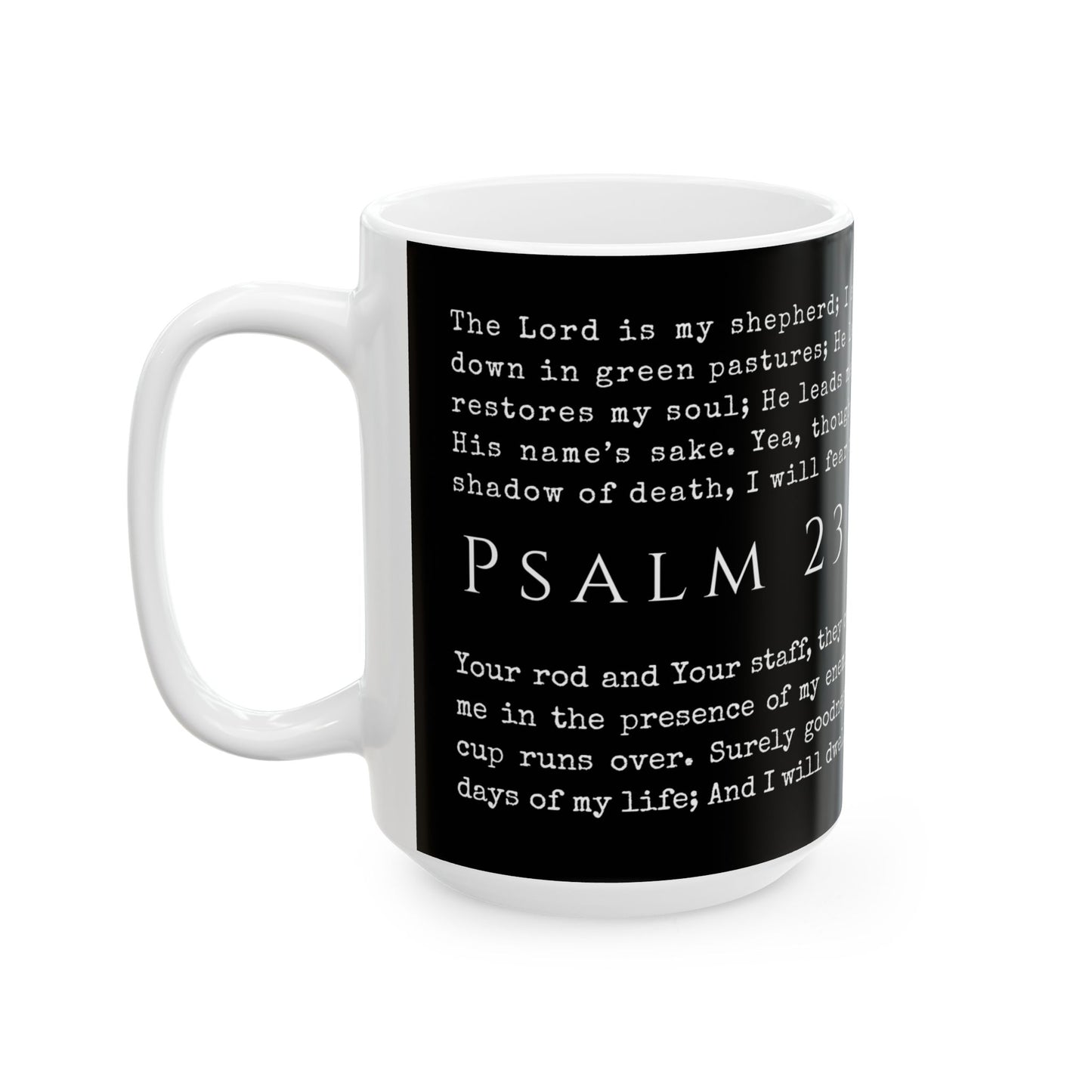 Psalm 23 Scripture Black Ceramic Coffee Mug | Bible Verse Tea Cup