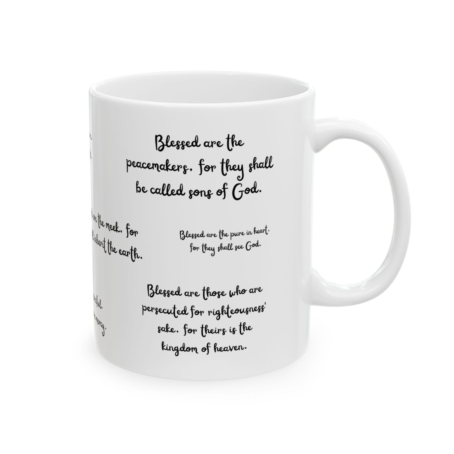 "Blessed" The Beatitudes White Ceramic Coffee Mug | Bible Verse Tea Cup