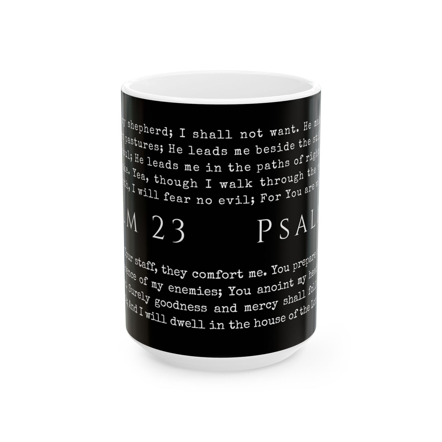 Psalm 23 Scripture Black Ceramic Coffee Mug | Bible Verse Tea Cup